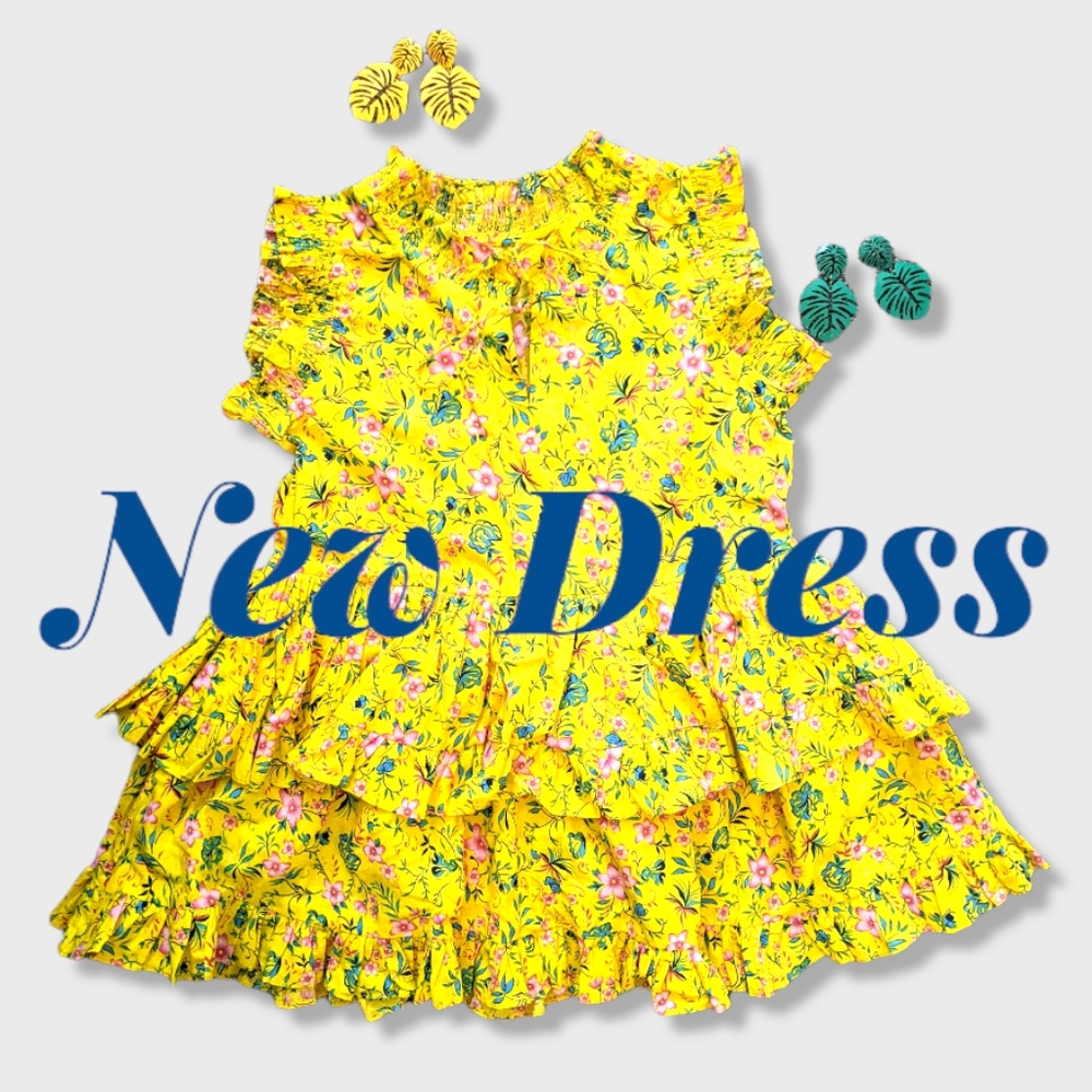 Tailor stitched Summer cotton floral flowy dressy top yellow size 8 - 10